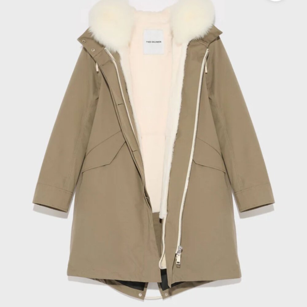 Yves Solomon Regular parka in waterproof cotton blend with fox and rabbit fur $2
